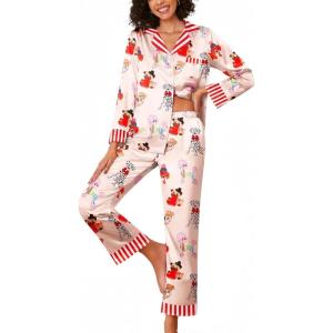 imageEkouaer Silk Pajamas for Women Long Sleeve Satin Pajama Set Striped Leopard Print Pj Sets Button Down Loungewear SleepwearDifferent Cute Dogs