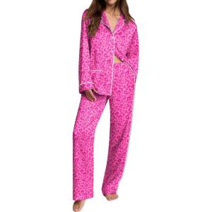 imageEkouaer Womens Pajama Sets Satin Silk Pjs Classic Button Down Sleepwear Soft Long Sleeve Lounge SetsHot Pink Leopard