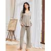 imageEkouaer Pajamas for Women Set Long Sleeve 2 Piece Lounge Sets V Neck Matching Pjs Soft Sleepwear Fall Winter SXXLKhaki