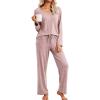 imageEkouaer Pajamas for Women Set Long Sleeve 2 Piece Lounge Sets V Neck Matching Pjs Soft Sleepwear Fall Winter SXXLPink