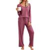imageEkouaer Pajamas for Women Set Long Sleeve 2 Piece Lounge Sets V Neck Matching Pjs Soft Sleepwear Fall Winter SXXLRed