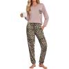 imageEkouaer Womens Pajamas Set Long Sleeve Christmas PJ Sets Soft Lounge Set for Women Sleepwear Joggers with PocketsDark Pink  Leopard