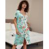 imageEkouaer 2 Pack Nightgowns for Women Button Down Night Shirts Short Sleeve Sleep Shirts V Neck Sleepwear Pajama DressGreen Flowers  Blue Flowers