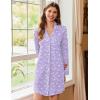 imageEkouaer 2 Pack Nightgowns for Women Long Sleeve Night Shirt Button Down Sleep Shirt VNeck Sleep Dress Pajama SleepwearBlackPurple Flowers