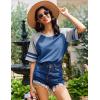 imageEkouaer Cotton Nightgowns for Women Short Sleeve Sleep Shirts Crew Neck Night Shirts Soft Color Block Night GownBlue