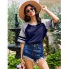 imageEkouaer Cotton Nightgowns for Women Short Sleeve Sleep Shirts Crew Neck Night Shirts Soft Color Block Night GownNavy Blue