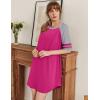 imageEkouaer Cotton Nightgowns for Women Short Sleeve Sleep Shirts Crew Neck Night Shirts Soft Color Block Night GownRose Red