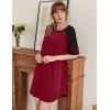 imageEkouaer Cotton Nightgowns for Women Short Sleeve Sleep Shirts Crew Neck Night Shirts Soft Color Block Night GownWine Red