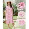 imageEkouaer Cotton Nightgowns for Women Soft Long Button Night Gowns Comfy House Dress with Pockets Short Sleeve Sleepwear S3XLPink Flower