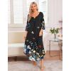 imageEkouaer Long Nightgown for Women 34 Sleeves Nightshirt Maxi Sleep Dress Plus Size Loungewear Full Length SleepwearBlack Floral