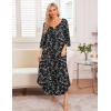 imageEkouaer Long Nightgown for Women 34 Sleeves Nightshirt Maxi Sleep Dress Plus Size Loungewear Full Length SleepwearBlack White Floral