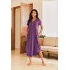 imageEkouaer Long Nightgowns for Women Button Night Gowns Short Sleeve Sleepwear Full Length Sleep Shirts With Pockets S3XLEggplant Purple