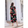 imageEkouaer Long Nightgowns for Women Button Night Gowns Short Sleeve Sleepwear Full Length Sleep Shirts With Pockets S3XLFlower Black