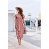 imageEkouaer Long Nightgowns for Women Button Night Gowns Short Sleeve Sleepwear Full Length Sleep Shirts With Pockets S3XLGray Purple Red
