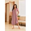 imageEkouaer Long Nightgowns for Women Button Night Gowns Short Sleeve Sleepwear Full Length Sleep Shirts With Pockets S3XLGray Purple Red