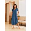 imageEkouaer Long Nightgowns for Women Button Night Gowns Short Sleeve Sleepwear Full Length Sleep Shirts With Pockets S3XLNavy