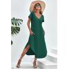 imageEkouaer Long Nightgowns for Women Short Sleeve House Dress with Pockets V Neck Sleepshirts Side Split Sleepwear S4XLDark Green