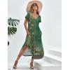 imageEkouaer Long Nightgowns for Women Short Sleeve House Dress with Pockets V Neck Sleepshirts Side Split Sleepwear S4XLGreen Floral