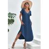 imageEkouaer Long Nightgowns for Women Short Sleeve House Dress with Pockets V Neck Sleepshirts Side Split Sleepwear S4XLNavy Blue