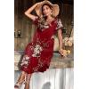 imageEkouaer Long Nightgowns for Women Short Sleeve House Dress with Pockets V Neck Sleepshirts Side Split Sleepwear S4XLWine Red Floral