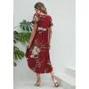 imageEkouaer Long Nightgowns for Women Short Sleeve House Dress with Pockets V Neck Sleepshirts Side Split Sleepwear S4XLWine Red Floral