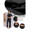 imageEkouaer Lounge Set for Women 2 Piece Sets Outfits Top and Long Pants Ribbed Textured Knit Matching Pajamas with PocketsBlack
