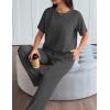 imageEkouaer Lounge Set for Women 2 Piece Sets Outfits Top and Long Pants Ribbed Textured Knit Matching Pajamas with PocketsDark Grey