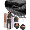 imageEkouaer Lounge Set for Women 2 Piece Sets Outfits Top and Long Pants Ribbed Textured Knit Matching Pajamas with PocketsDark Grey