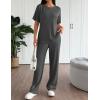 imageEkouaer Lounge Set for Women 2 Piece Sets Outfits Top and Long Pants Ribbed Textured Knit Matching Pajamas with PocketsDark Grey