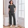 imageEkouaer Lounge Set for Women 2 Piece Sets Outfits Top and Long Pants Ribbed Textured Knit Matching Pajamas with PocketsDark Grey