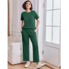 imageEkouaer Lounge Set for Women 2 Piece Sets Outfits Top and Long Pants Ribbed Textured Knit Matching Pajamas with PocketsForestgreen