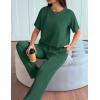 imageEkouaer Lounge Set for Women 2 Piece Sets Outfits Top and Long Pants Ribbed Textured Knit Matching Pajamas with PocketsForestgreen