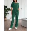 imageEkouaer Lounge Set for Women 2 Piece Sets Outfits Top and Long Pants Ribbed Textured Knit Matching Pajamas with PocketsForestgreen