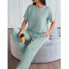 imageEkouaer Lounge Set for Women 2 Piece Sets Outfits Top and Long Pants Ribbed Textured Knit Matching Pajamas with PocketsGlacial Green