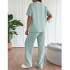 imageEkouaer Lounge Set for Women 2 Piece Sets Outfits Top and Long Pants Ribbed Textured Knit Matching Pajamas with PocketsGlacial Green