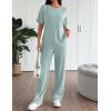 imageEkouaer Lounge Set for Women 2 Piece Sets Outfits Top and Long Pants Ribbed Textured Knit Matching Pajamas with PocketsGlacial Green