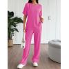 imageEkouaer Lounge Set for Women 2 Piece Sets Outfits Top and Long Pants Ribbed Textured Knit Matching Pajamas with PocketsHot Pink