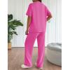 imageEkouaer Lounge Set for Women 2 Piece Sets Outfits Top and Long Pants Ribbed Textured Knit Matching Pajamas with PocketsHot Pink