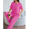 imageEkouaer Lounge Set for Women 2 Piece Sets Outfits Top and Long Pants Ribbed Textured Knit Matching Pajamas with PocketsHot Pink
