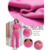 imageEkouaer Lounge Set for Women 2 Piece Sets Outfits Top and Long Pants Ribbed Textured Knit Matching Pajamas with PocketsHot Pink