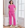 imageEkouaer Lounge Set for Women 2 Piece Sets Outfits Top and Long Pants Ribbed Textured Knit Matching Pajamas with PocketsHot Pink