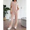 imageEkouaer Lounge Set for Women 2 Piece Sets Outfits Top and Long Pants Ribbed Textured Knit Matching Pajamas with PocketsLight Khaki