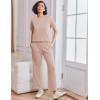 imageEkouaer Lounge Set for Women 2 Piece Sets Outfits Top and Long Pants Ribbed Textured Knit Matching Pajamas with PocketsLight Khaki