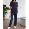imageEkouaer Lounge Set for Women 2 Piece Sets Outfits Top and Long Pants Ribbed Textured Knit Matching Pajamas with PocketsNavy Blue
