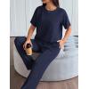 imageEkouaer Lounge Set for Women 2 Piece Sets Outfits Top and Long Pants Ribbed Textured Knit Matching Pajamas with PocketsNavy Blue