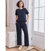 imageEkouaer Lounge Set for Women 2 Piece Sets Outfits Top and Long Pants Ribbed Textured Knit Matching Pajamas with PocketsNavy Blue