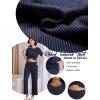 imageEkouaer Lounge Set for Women 2 Piece Sets Outfits Top and Long Pants Ribbed Textured Knit Matching Pajamas with PocketsNavy Blue