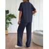 imageEkouaer Lounge Set for Women 2 Piece Sets Outfits Top and Long Pants Ribbed Textured Knit Matching Pajamas with PocketsNavy Blue
