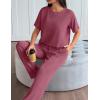 imageEkouaer Lounge Set for Women 2 Piece Sets Outfits Top and Long Pants Ribbed Textured Knit Matching Pajamas with PocketsRose Red