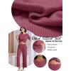 imageEkouaer Lounge Set for Women 2 Piece Sets Outfits Top and Long Pants Ribbed Textured Knit Matching Pajamas with PocketsRose Red